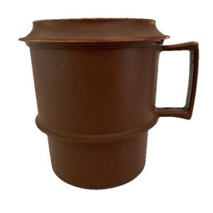 Tupperware Mug Lid Saucer chocolate Brown Vintage Camping Travel Coffee Cup